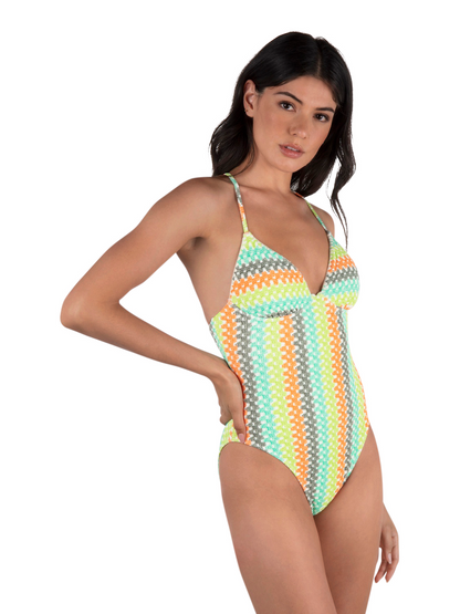 Stripe Crochet Scrunch Moderate One Piece in Sour Apple
