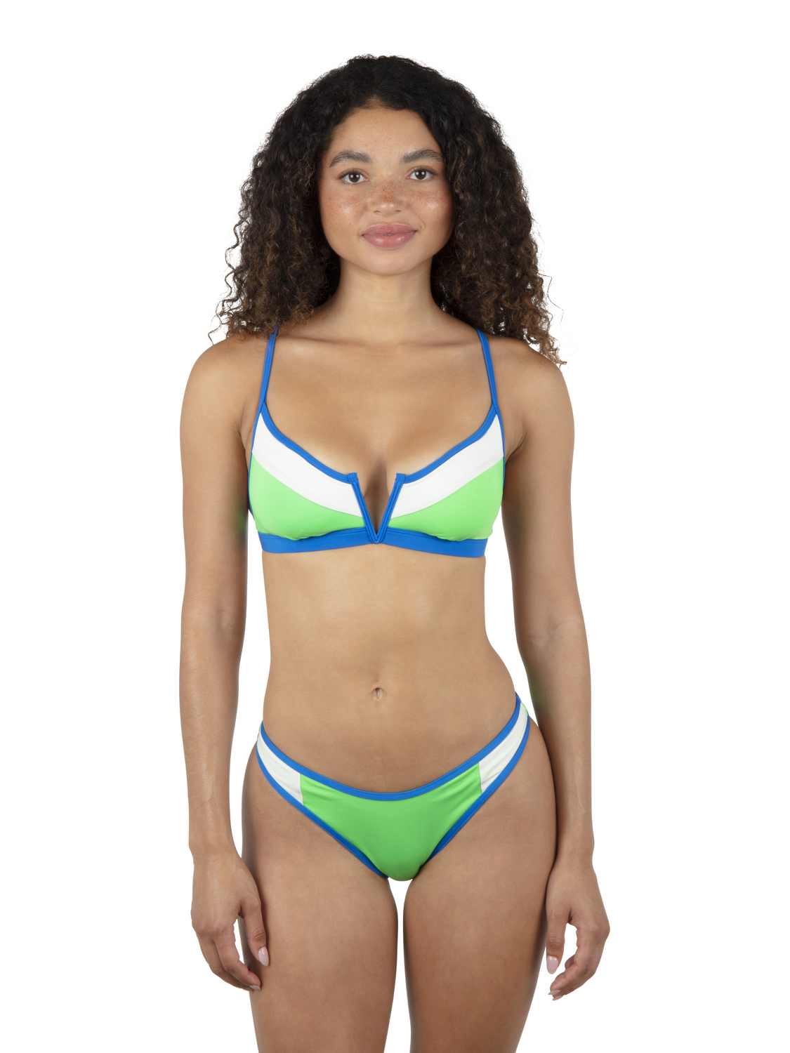 Summer Block V Wire Bralette Bikini Top in Imperial Blue / Grass Green