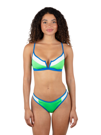 Summer Block V Wire Bralette Bikini Top in Imperial Blue / Grass Green