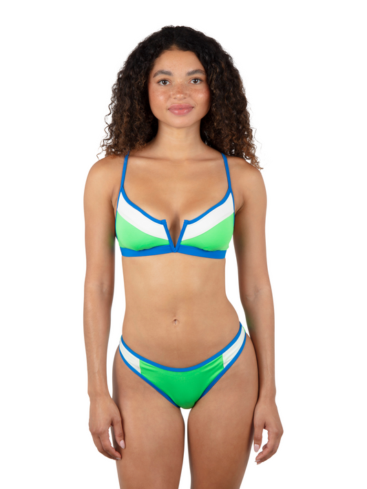 Summer Block V Wire Bralette Bikini Top in Imperial Blue / Grass Green