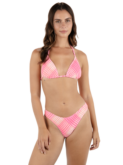 Ombre Plaid Scrunch Classic Triangle Bikini Top in Coral Blossom