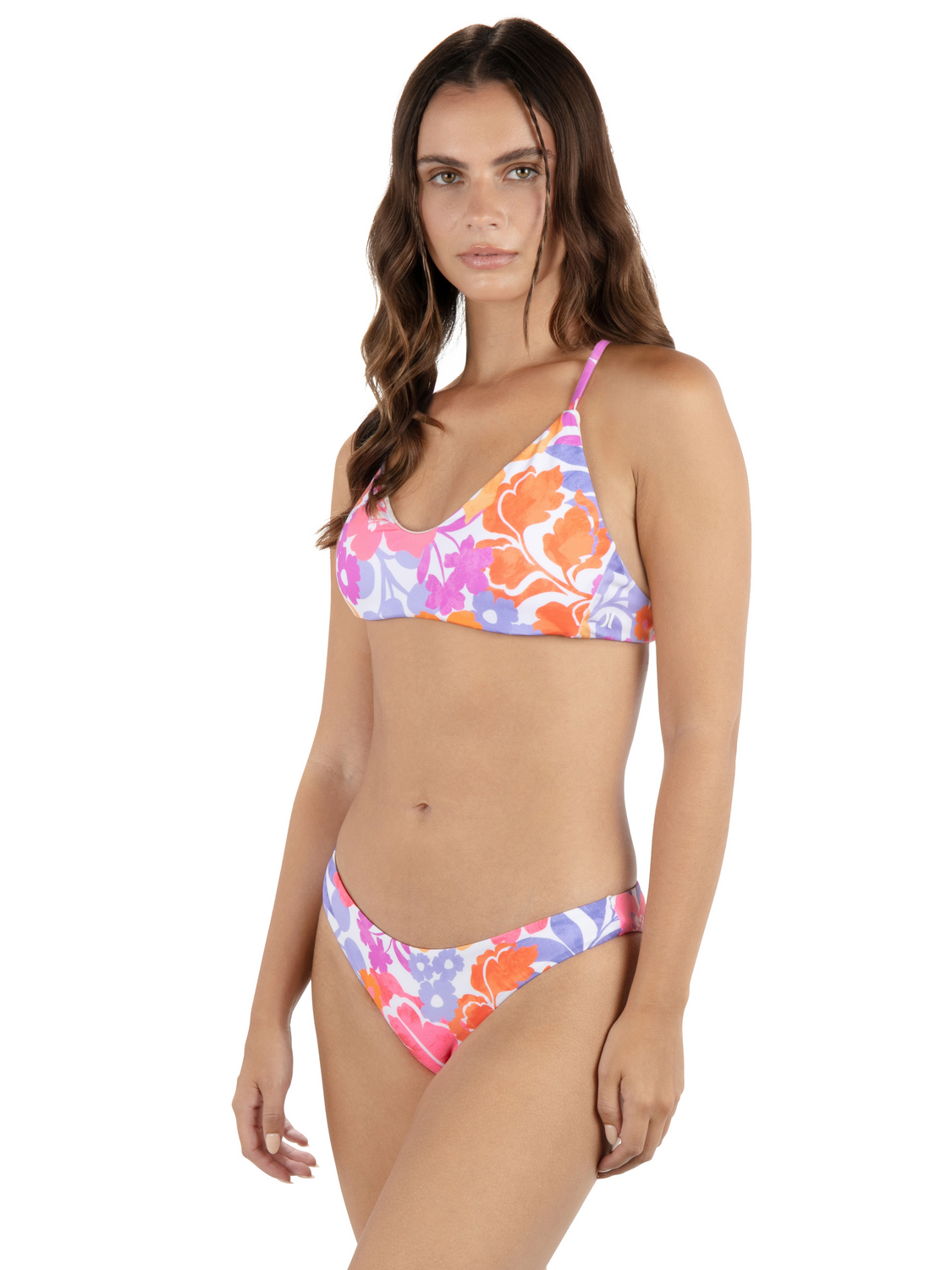 Island Floral Crossback Bikini Top in Coconut