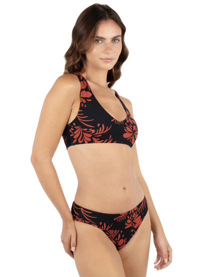 Hidden Tropical Mid Rise Cheeky Bikini Bottom in Black