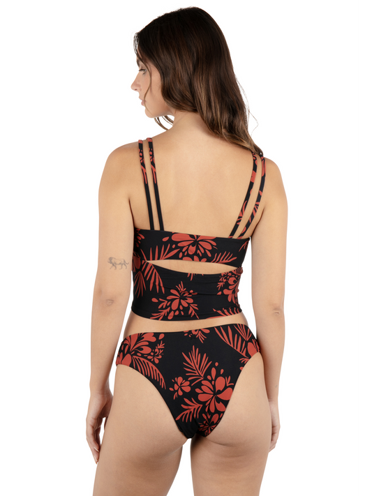 Hidden Tropical Banded Moderate Bikini Bottom in Black