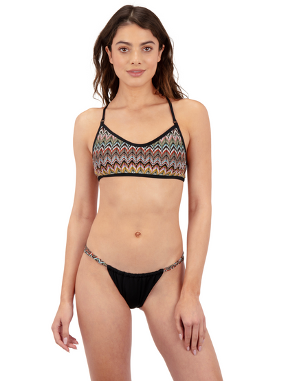 Chevron Knit Cheeky Bikini Bottom in Black