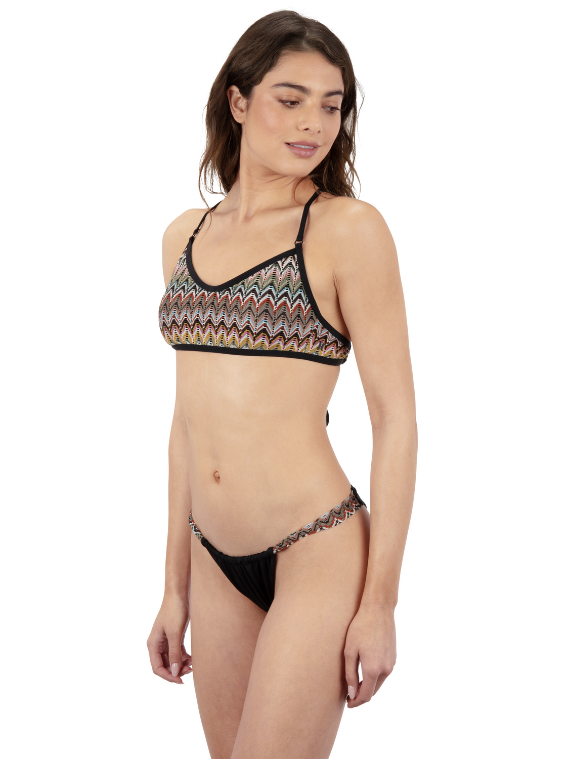 Chevron Knit Cheeky Bikini Bottom in Black