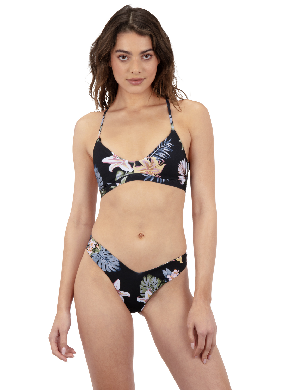 Lily Lux V Front Skimpy Bikini Bottom in Black Floral
