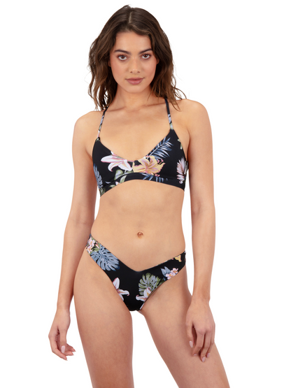 Lily Lux V Front Skimpy Bikini Bottom in Black Floral