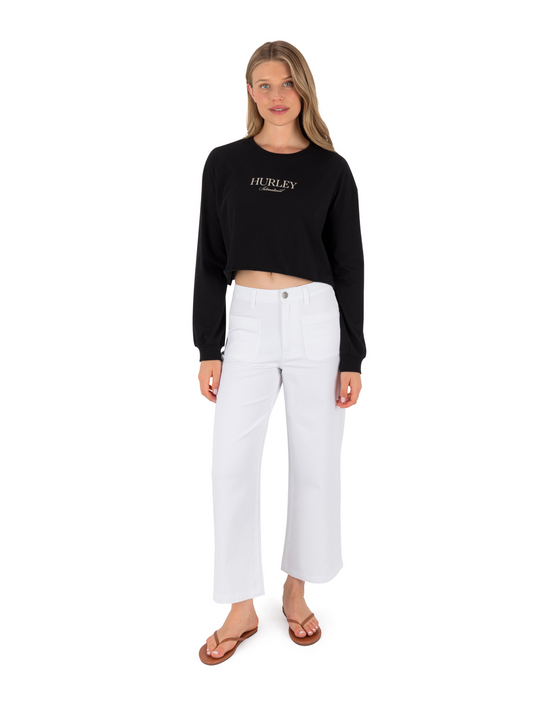 Floreal Long Sleeve Crop T-Shirt in BLACK