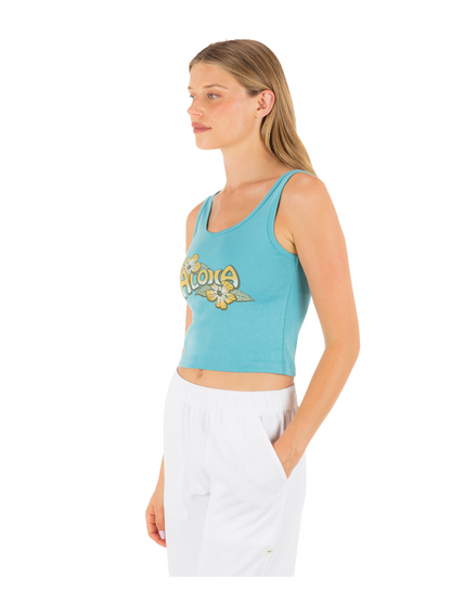 Aloha Scoop Crop Tank in Maui Blue