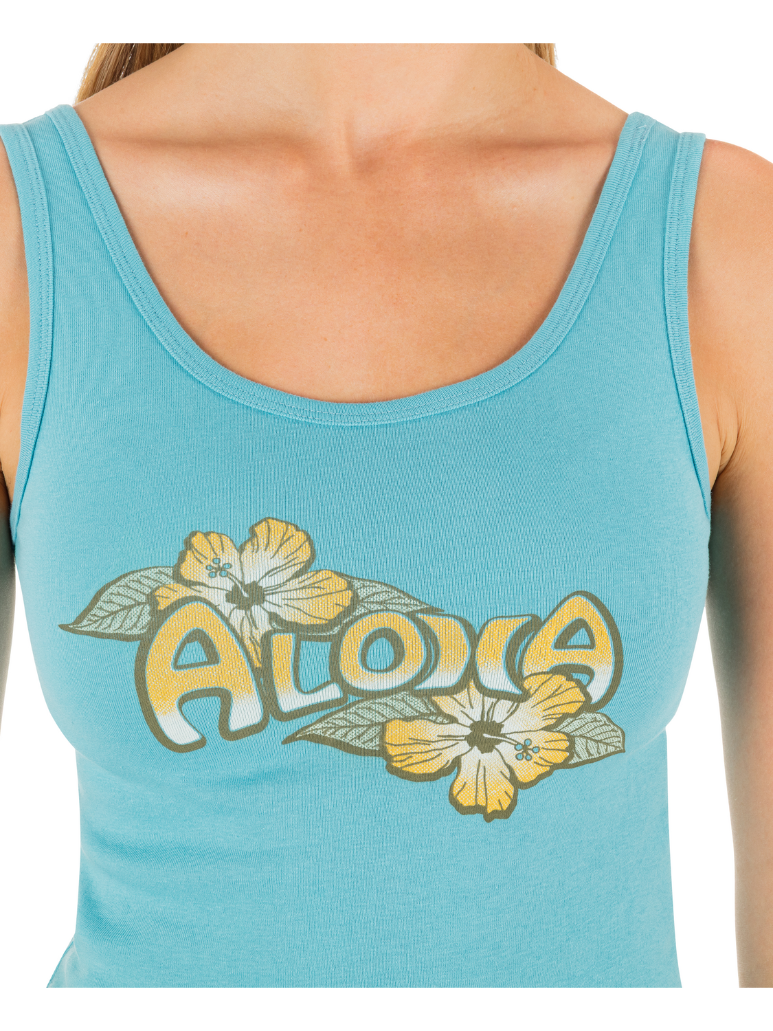 Aloha Scoop Crop Tank in Maui Blue