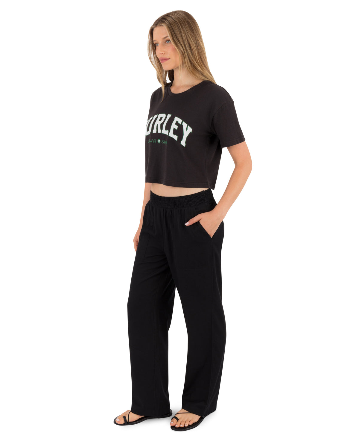 Surf Hooky Boxy Crop Tee in Off Black