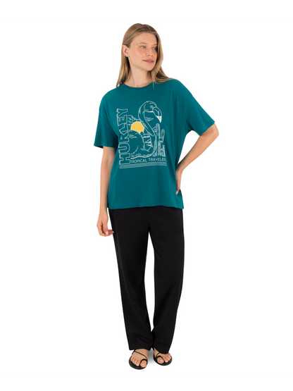 Surf Hooky Boxy Crop Tee in Deep Lake