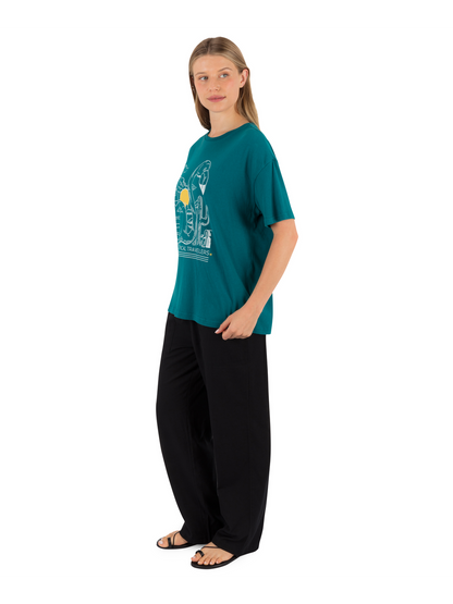 Surf Hooky Boxy Crop Tee in Deep Lake