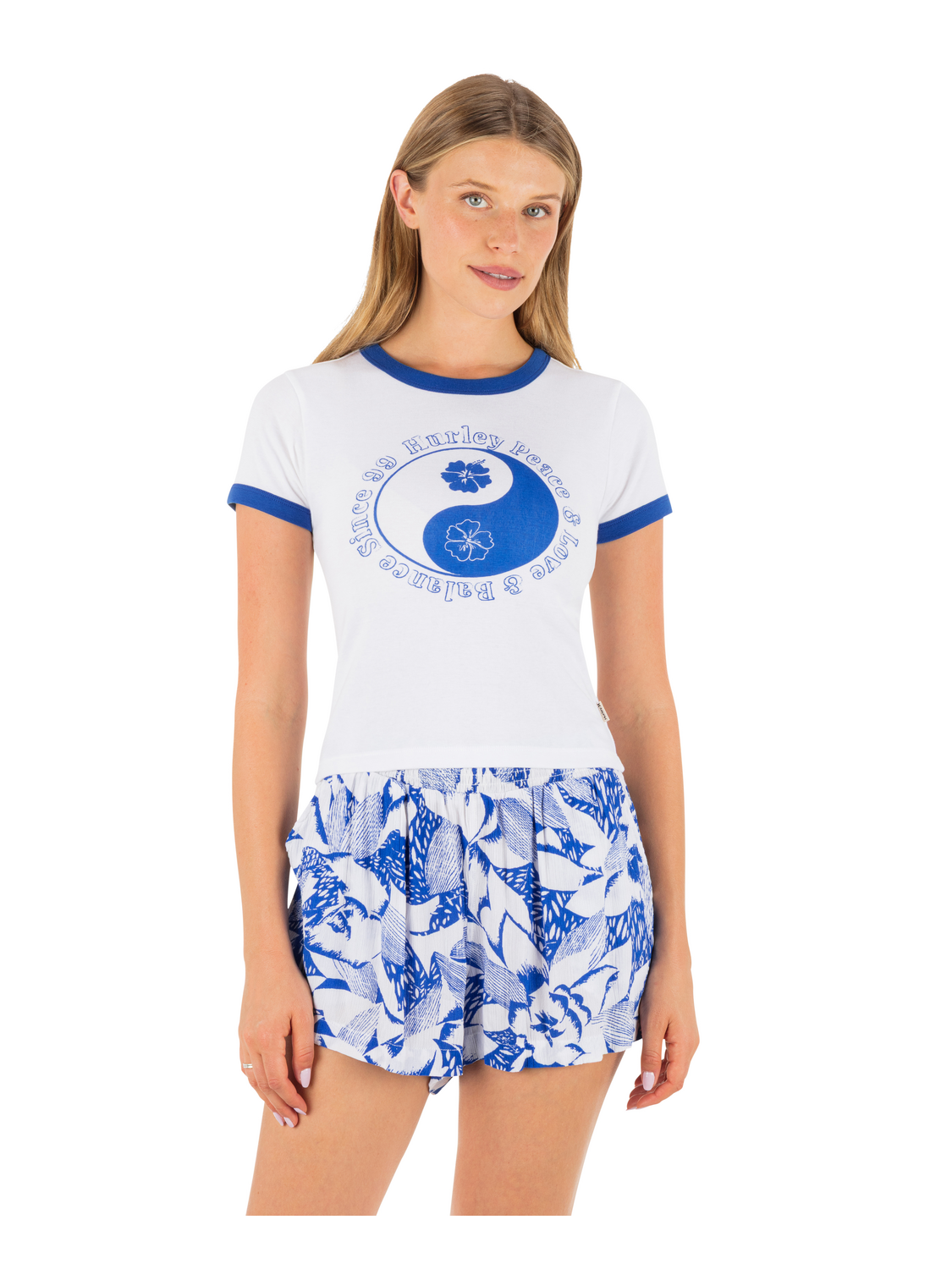 Peace Out Ringer Baby Tee in Hydro