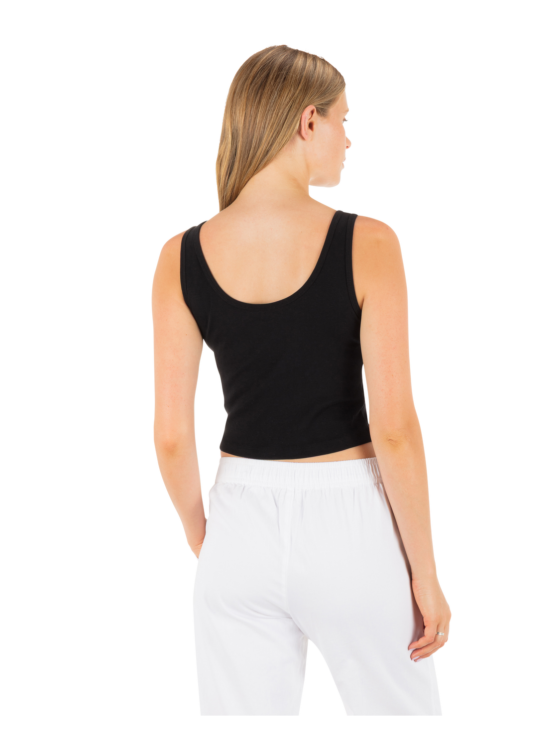 Peacebone Scoop Crop Tank in Black
