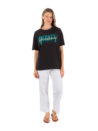 Surf Hooky Boxy Crop Tee in Off Black