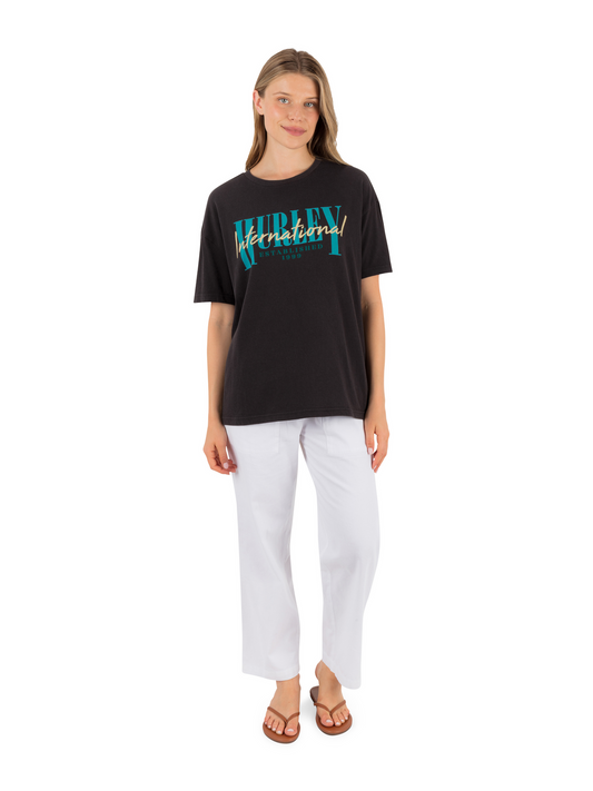 Surf Hooky Boxy Crop Tee in Off Black