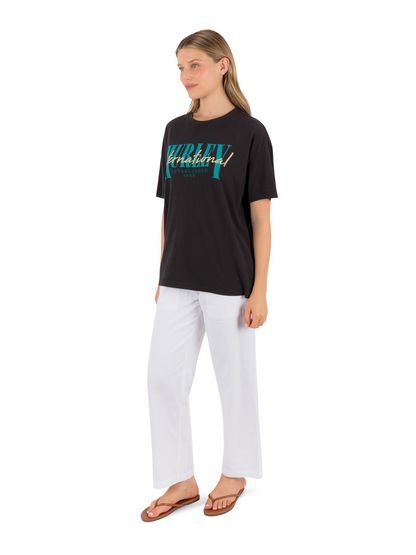 Surf Hooky Boxy Crop Tee in Off Black