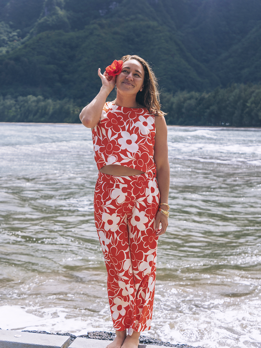 Daisy Floral Tank in Terracotta