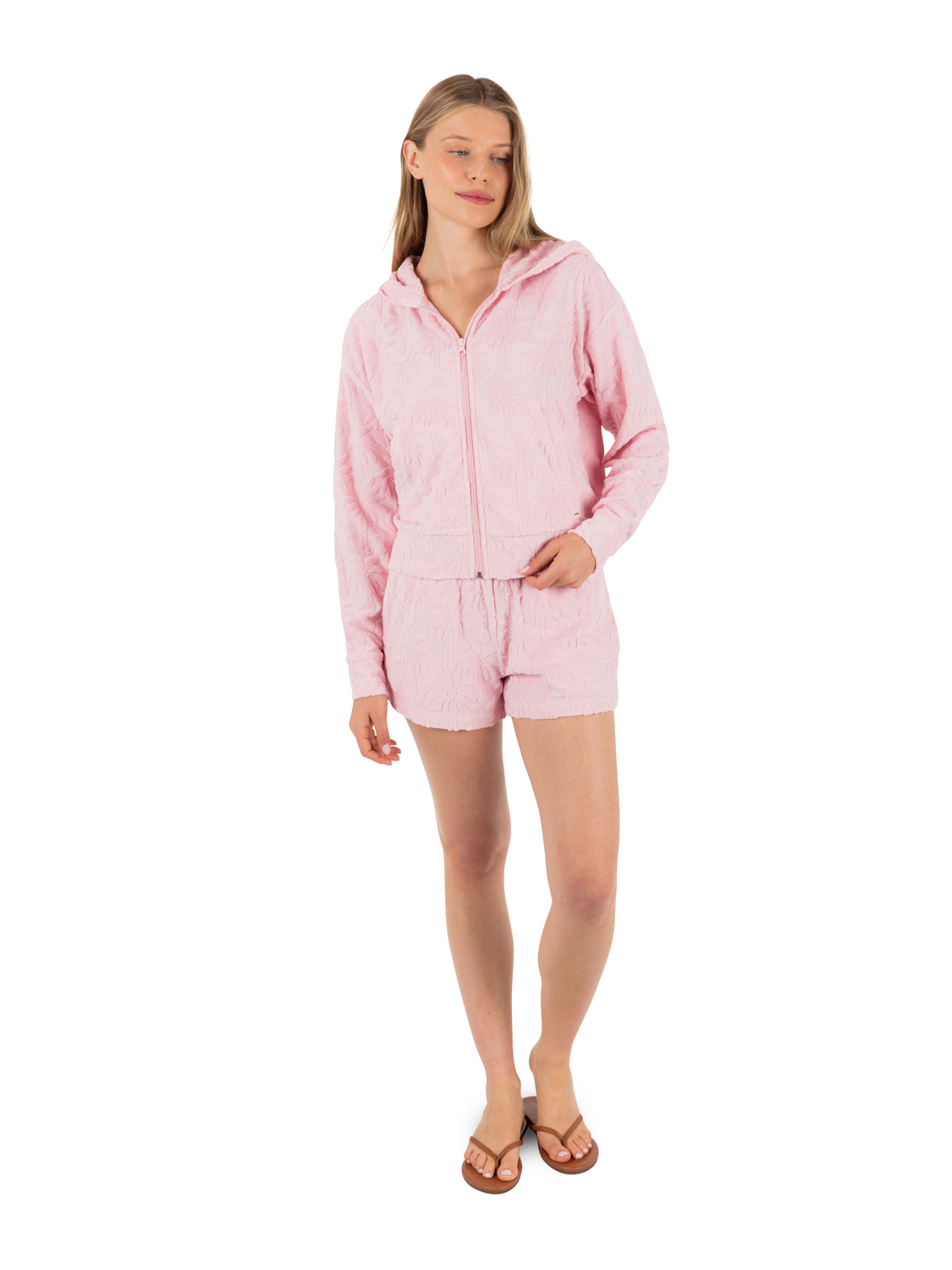 Castaway Palms Crop Zip Hoodie in Sunrise Pink