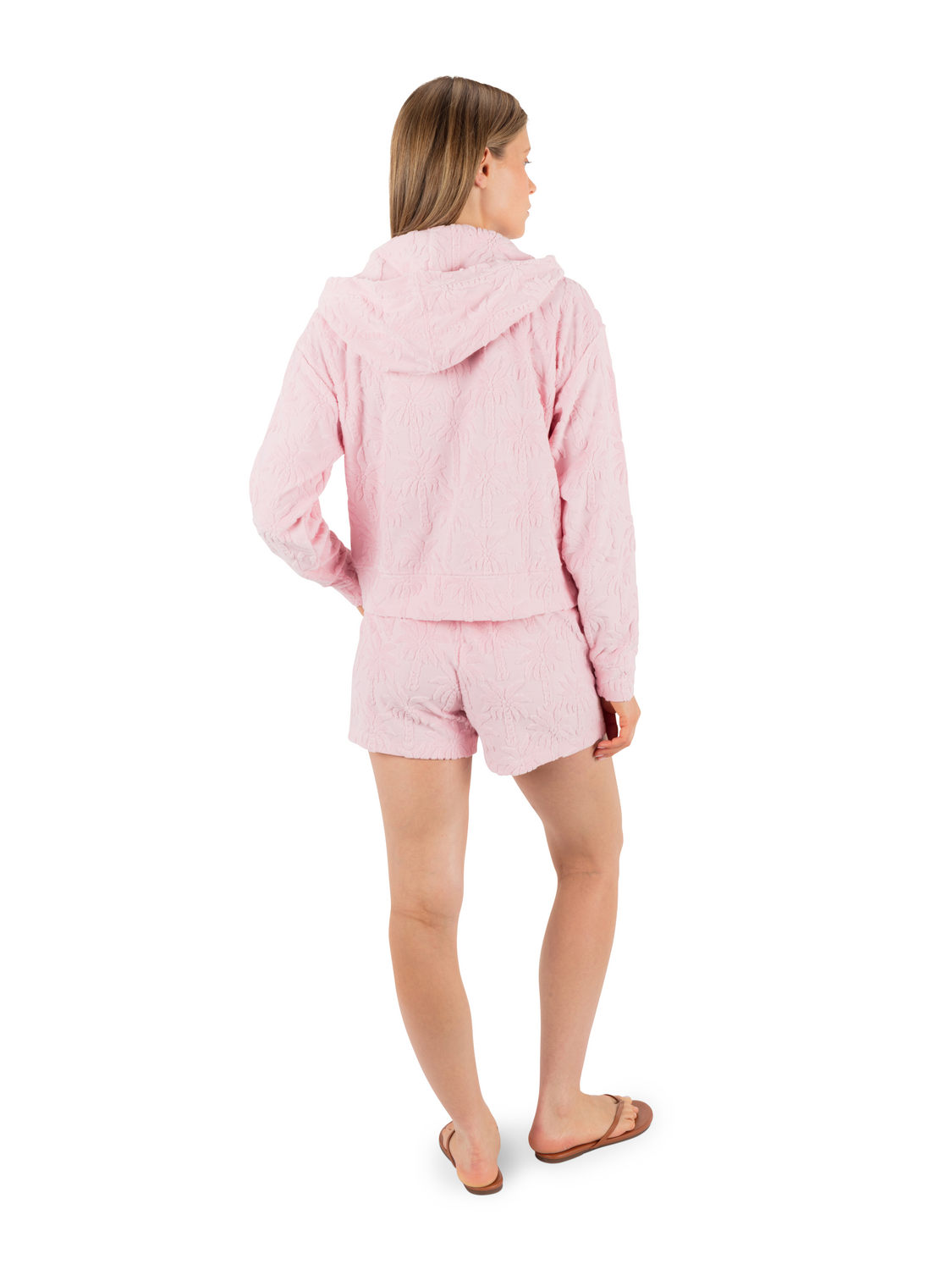 Castaway Palms Crop Zip Hoodie in Sunrise Pink