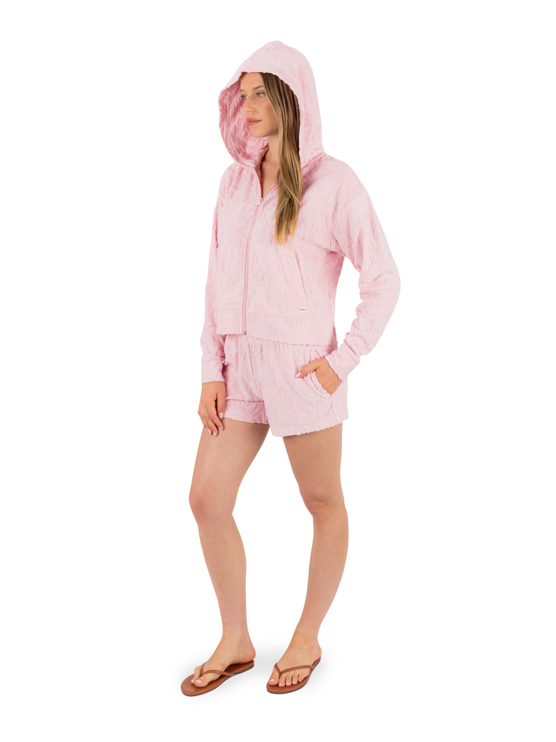 Castaway Palms Crop Zip Hoodie in Sunrise Pink