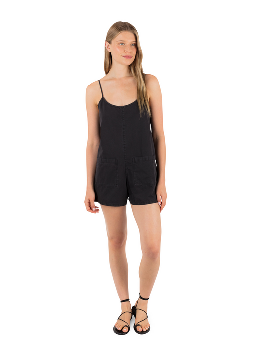 Wavy Days Romper in Off Black