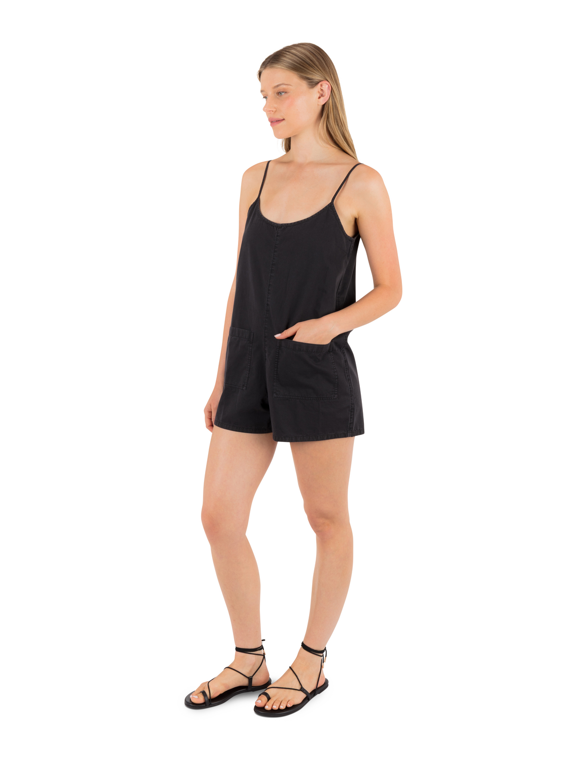 Wavy Days Romper in Off Black