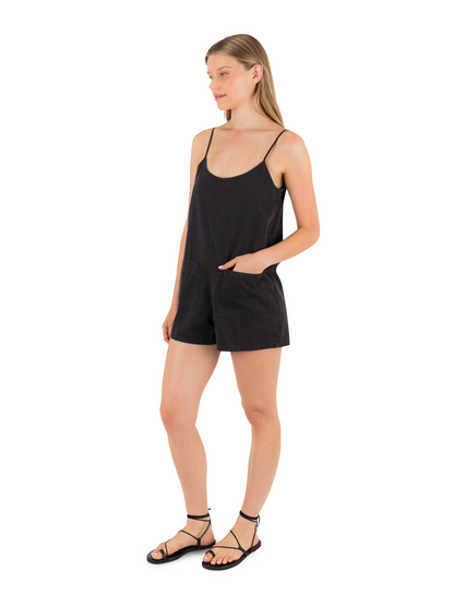 Wavy Days Romper in Off Black