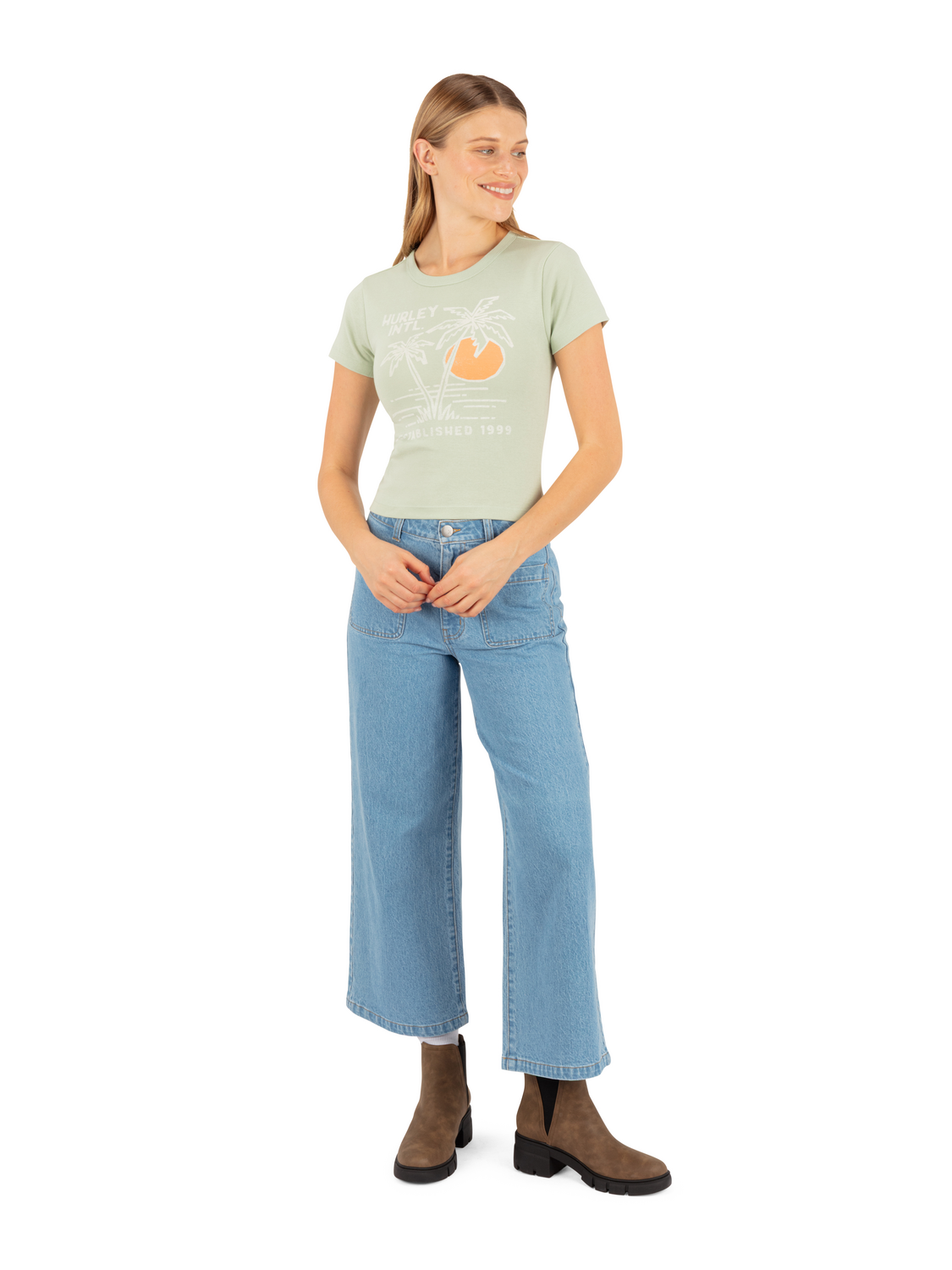 Summer Shoreline Baby Tee in Seafoam
