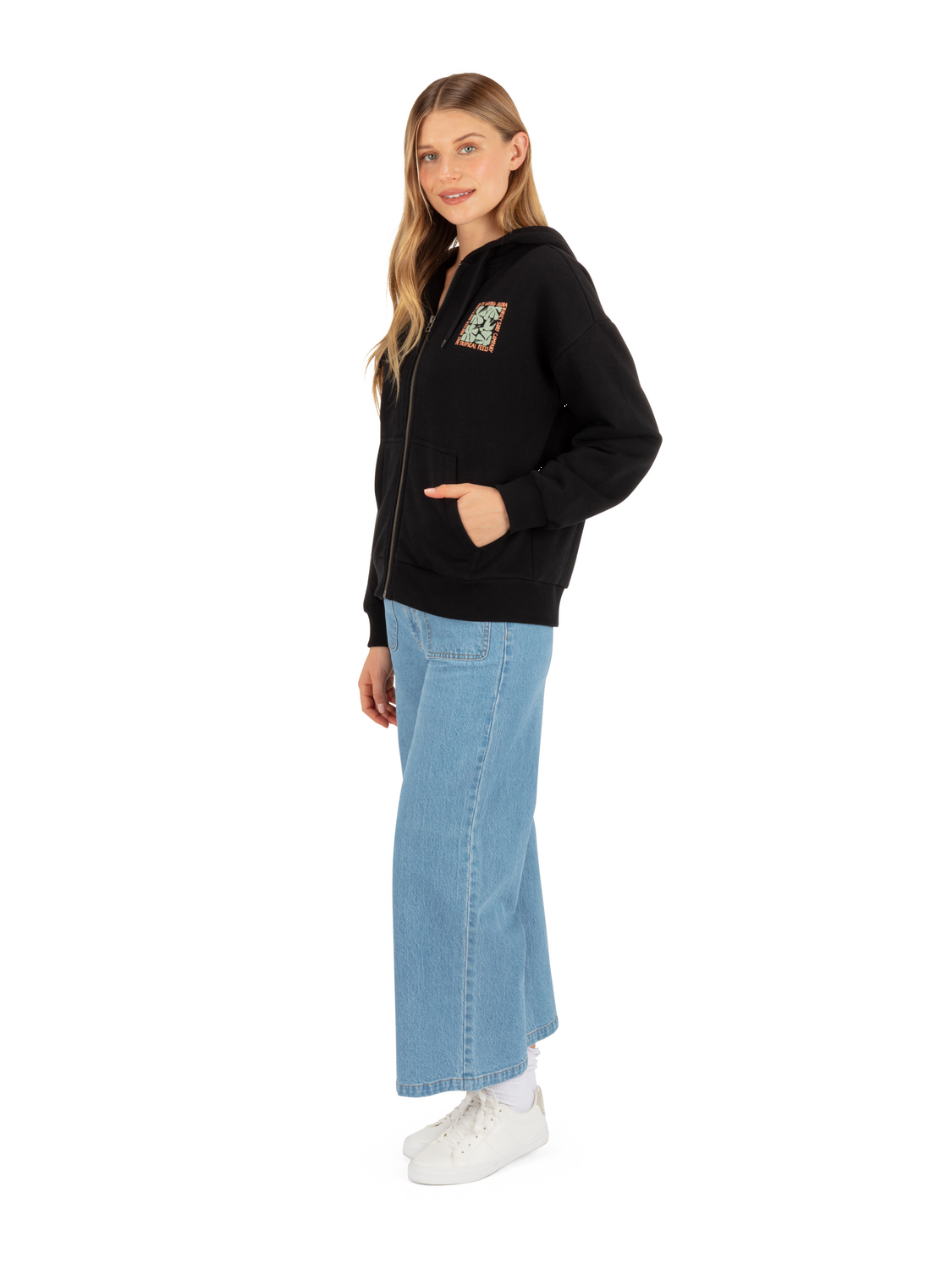 Hawaiian Kisses Zip Hoodie in Black