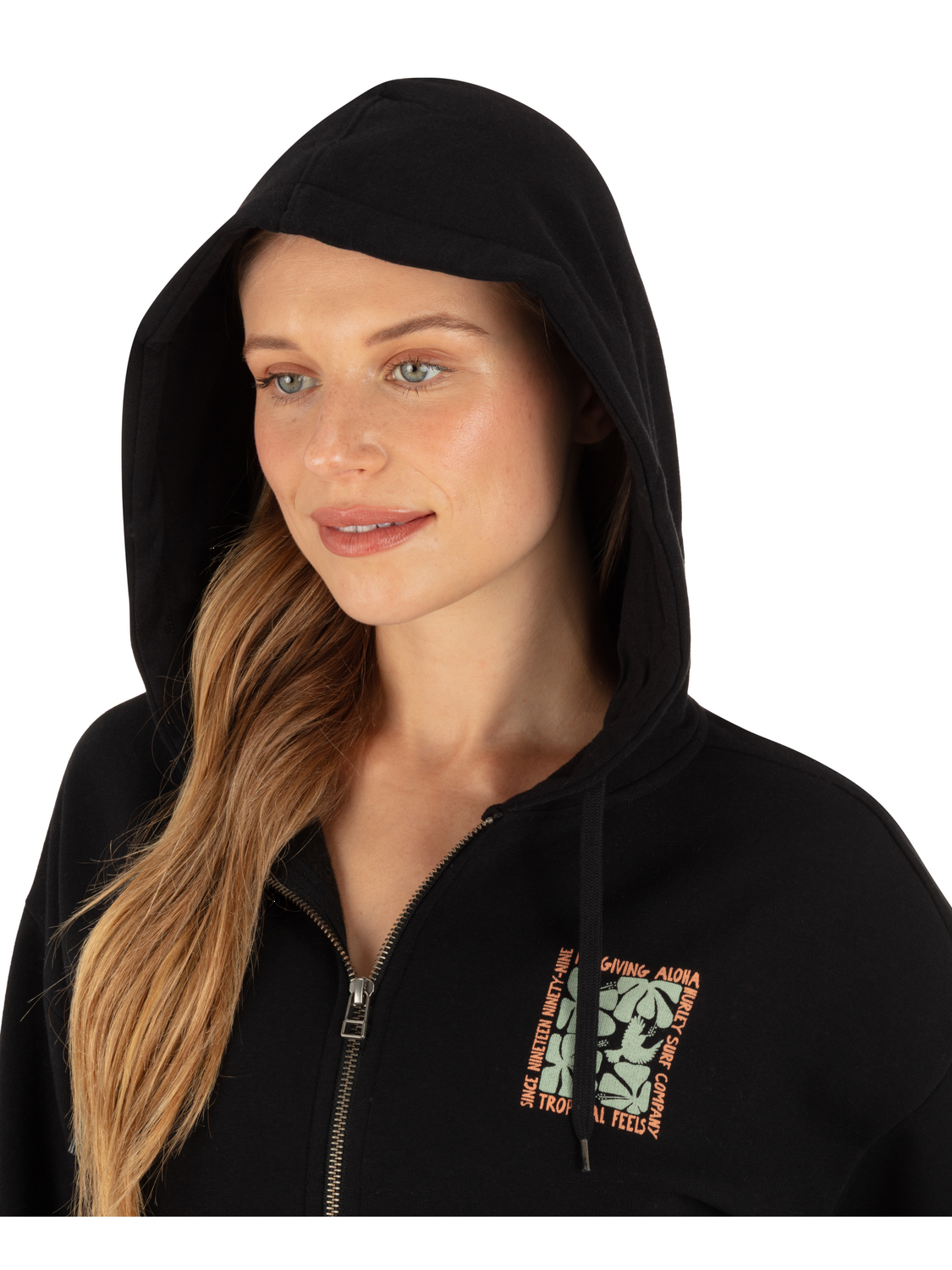 Hawaiian Kisses Zip Hoodie in Black