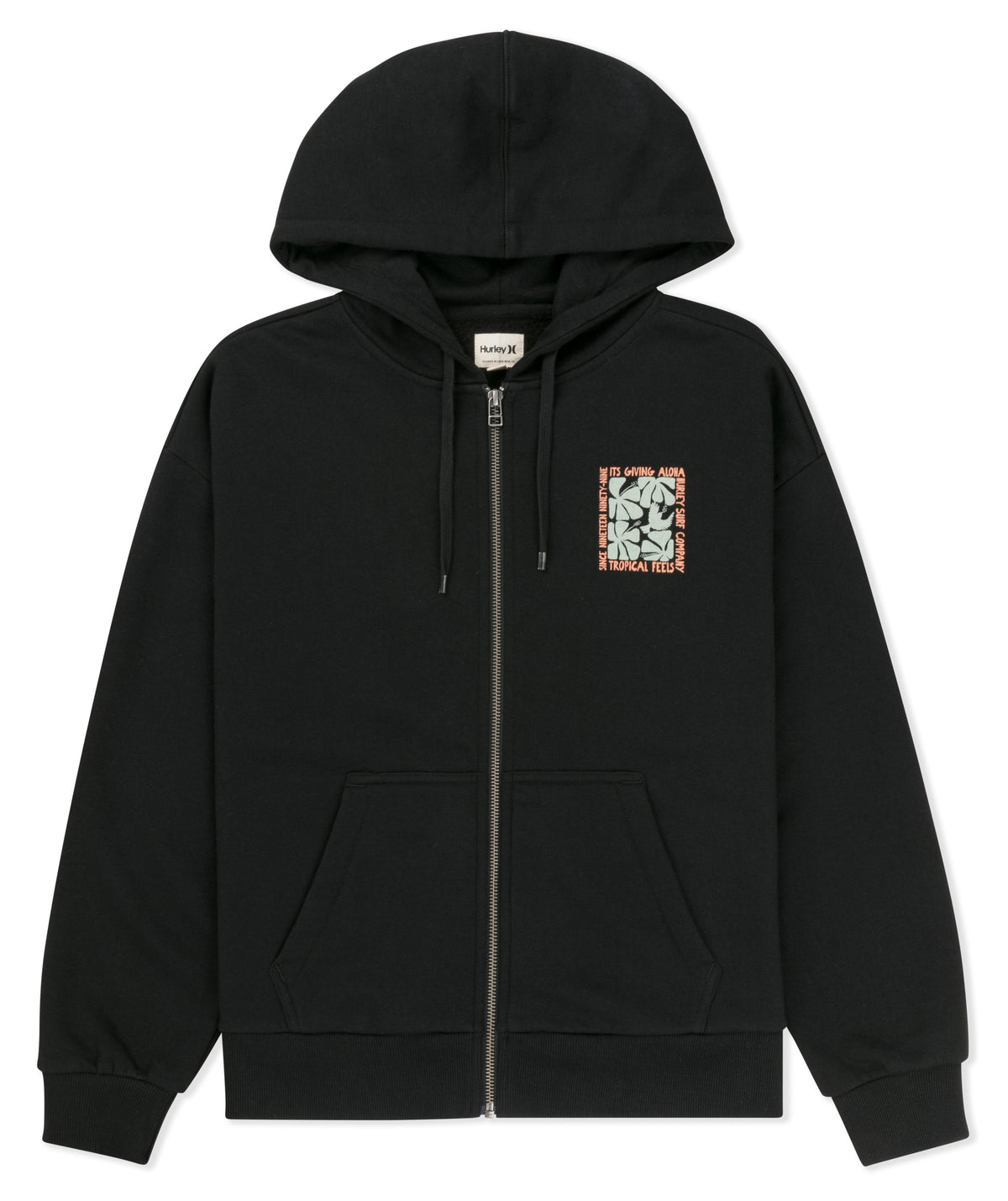 Hawaiian Kisses Zip Hoodie in Black