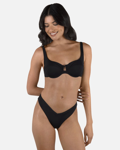 Solid V Front Skimpy in Black