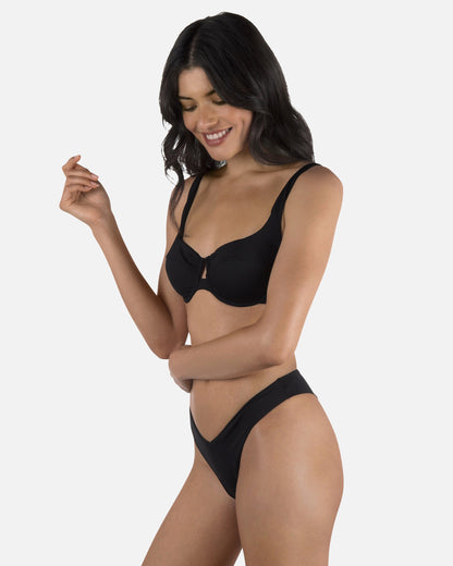 Solid V Front Skimpy in Black