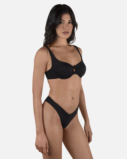 Solid V Front Skimpy in Black