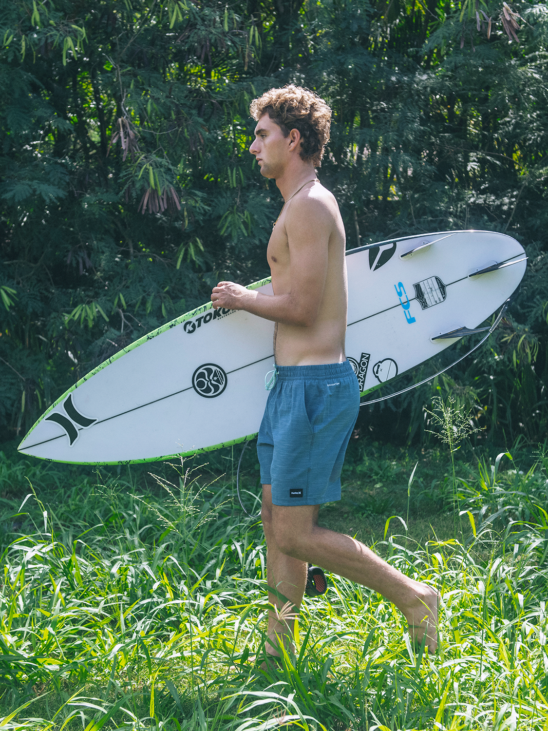 Phantom Eco Slub Lined Volley Boardshort 17" in Grey Teal