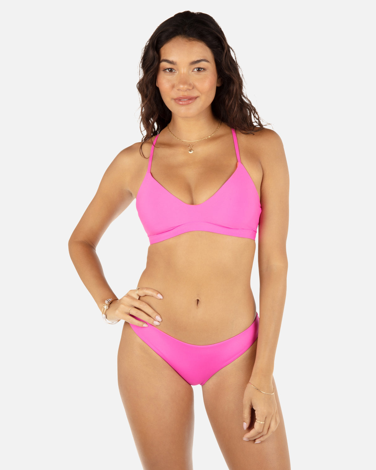 Solid Adjustable Bikini Top in Disco Pink/Maraschino