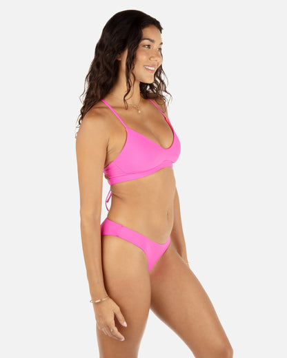Solid Adjustable Bikini Top in Disco Pink/Maraschino