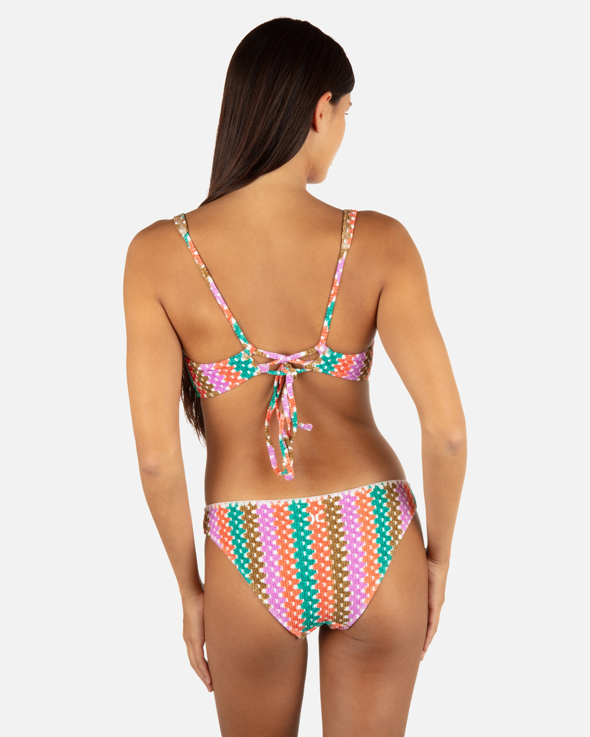 Printed Stripe Crochet Scrunch Moderate Bottom in Orchid