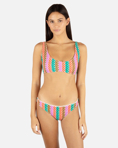 Printed Stripe Crochet Scrunch Moderate Bottom in Orchid