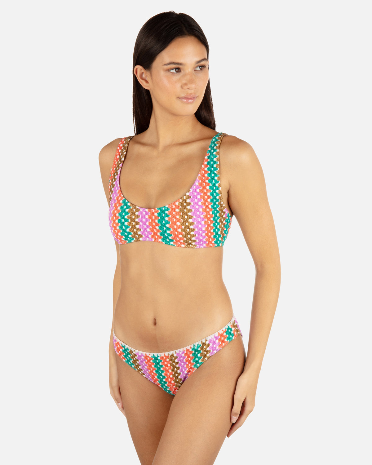 Printed Stripe Crochet Scrunch Moderate Bottom in Orchid
