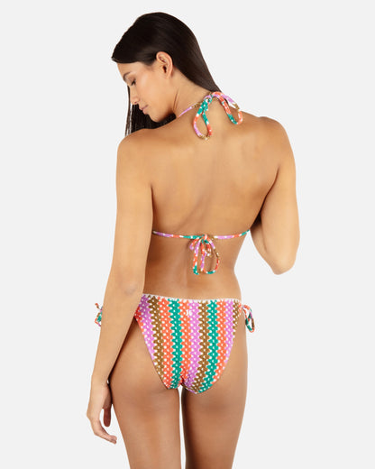 Printed Stripe Crochet Scrunch Cheeky Tie Side Bottom in Orchid