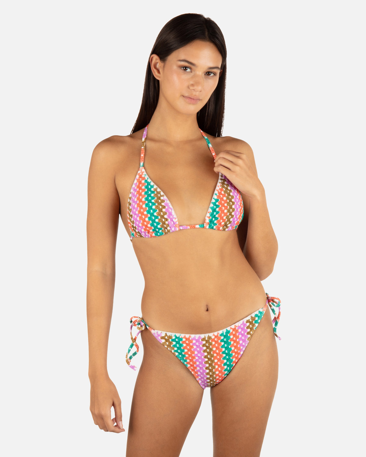 Printed Stripe Crochet Scrunch Cheeky Tie Side Bottom in Orchid