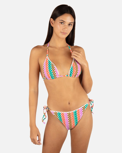 Printed Stripe Crochet Scrunch Cheeky Tie Side Bottom in Orchid