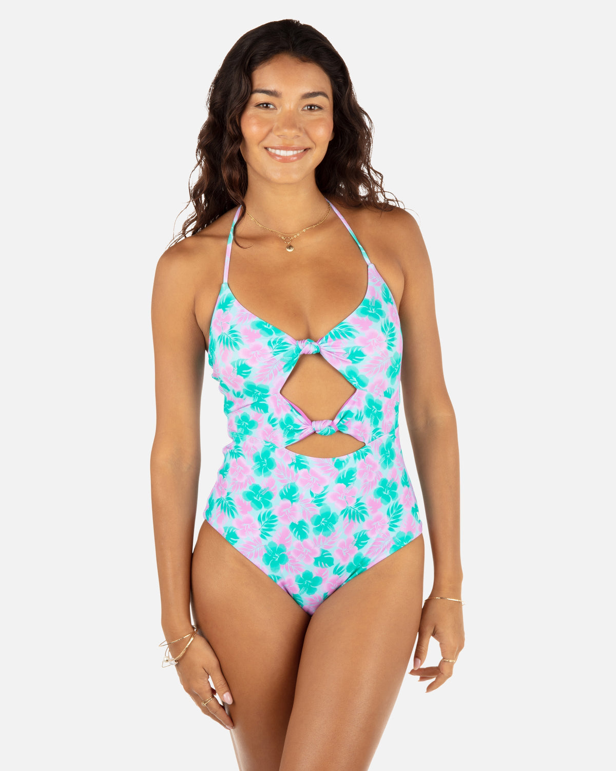Lani Floral Cheeky Knot One Piece in Teal