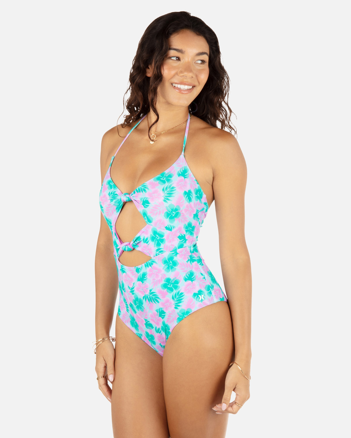 Lani Floral Cheeky Knot One Piece in Teal