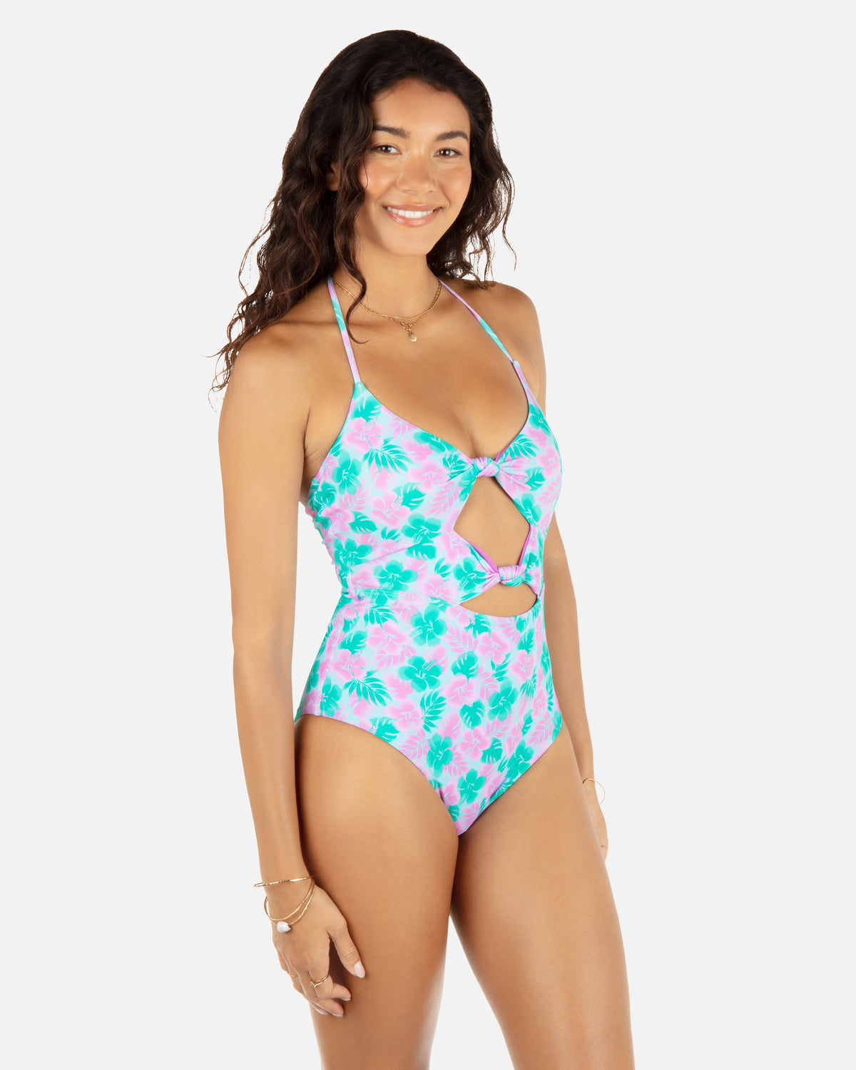 Lani Floral Cheeky Knot One Piece in Teal