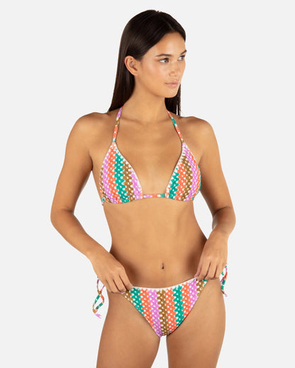 Printed Stripe Crochet Scrunch Classic Tri Top in Orchid